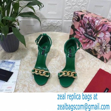 Dolce  &  Gabbana Heel 10.5cm Leather Chain Sandals Green with Baroque D & G Heel 2021